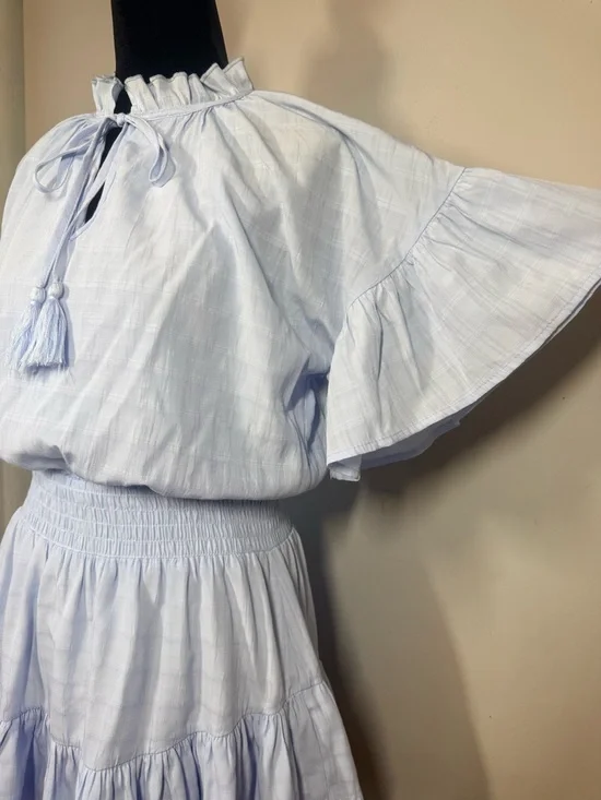 Entro Light Blue Ruffle Neck Tiered Dress - Picture 5 of 7